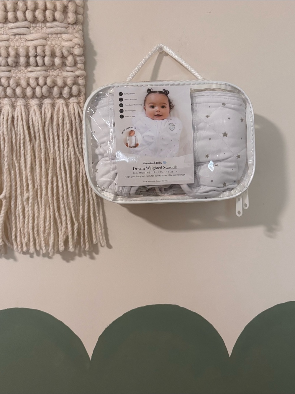 Dreamland Baby Weighted Swaddle - White with Silver Stars